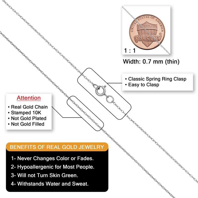 Kooljewelry Womens Classic Rope Chain - 10k White Gold Lightweight Thin Necklace, Polished - Image 2